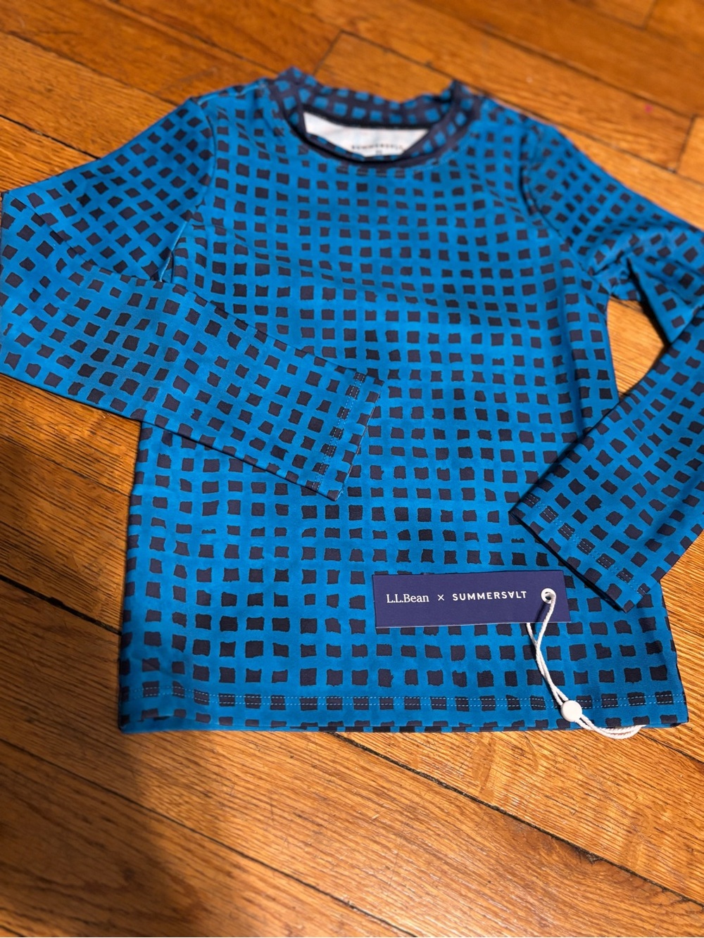 L.L.Bean x Summersalt Kids Rash Guard Swim Top Blue Check 3T